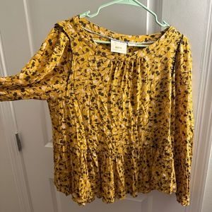 Yellow floral peplum top blouse small maeve by anthropologie